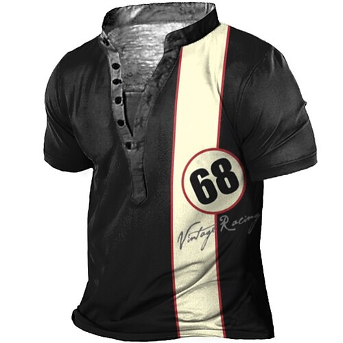 

Men's Henley Shirt Tee T shirt Tee 3D Print Graphic Color Block Letter Plus Size Stand Collar Daily Sports Button-Down Print Short Sleeve Tops Basic Casual Designer Big and Tall Black