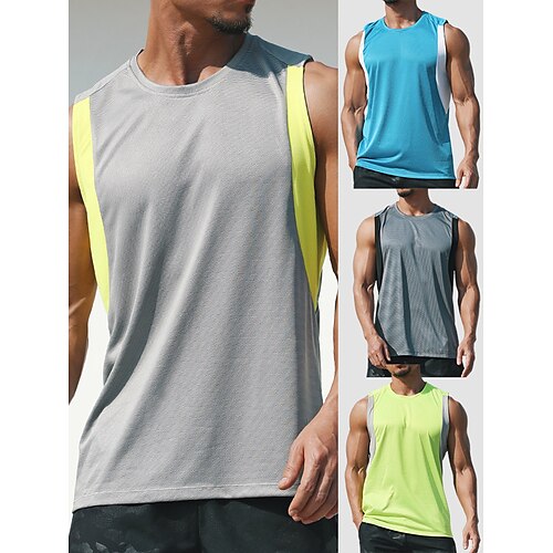 

Men's Tank Top Tee / T-shirt Mesh Patchwork Crew Neck Color Block Sport Athleisure Shirt Sleeveless Breathable Quick Dry Soft Sweat Out Yoga Tennis Exercise & Fitness Running Walking Training Casual