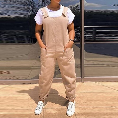 

Women's Pants Trousers Jumpsuit Rompers Khaki Navy Blue Black Mid Waist Fashion Casual Weekend Side Pockets Micro-elastic Full Length Comfort Solid Color S M L XL XXL