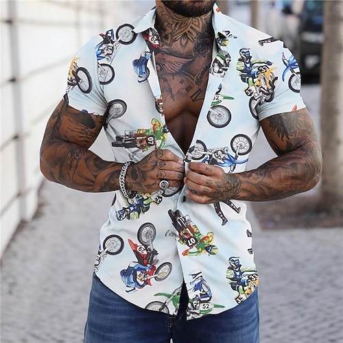 

Men's Shirt Print Motorcycle Sports Turndown Street Casual Button-Down Print Short Sleeve Tops Casual Fashion Designer Breathable Blue