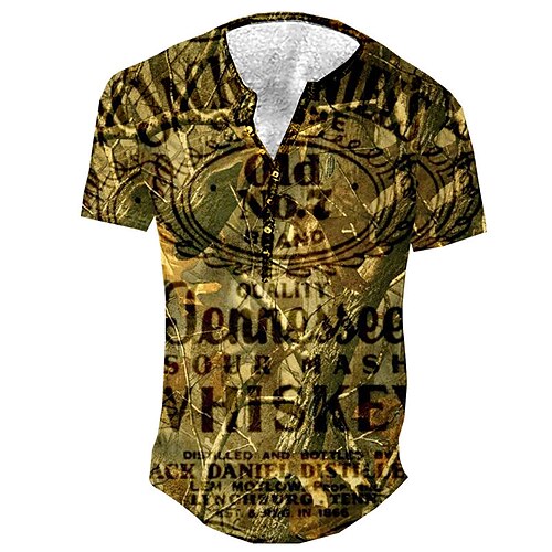 

Men's Henley Shirt Tee T shirt Tee 3D Print Graphic Letter Plus Size Henley Daily Sports Button-Down Print Short Sleeve Tops Basic Casual Designer Big and Tall Yellow