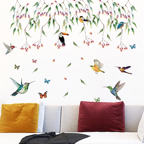 

la decorazione del fondo della camera da letto dei bambini del colibrì dei rami degli alberi verdi può essere rimossa dagli adesivi