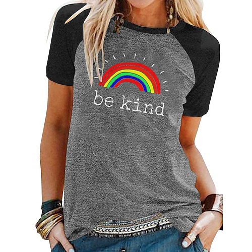 

Women's Casual Weekend Painting T shirt Tee Text Short Sleeve Print Round Neck Basic Tops Black Gray Red S