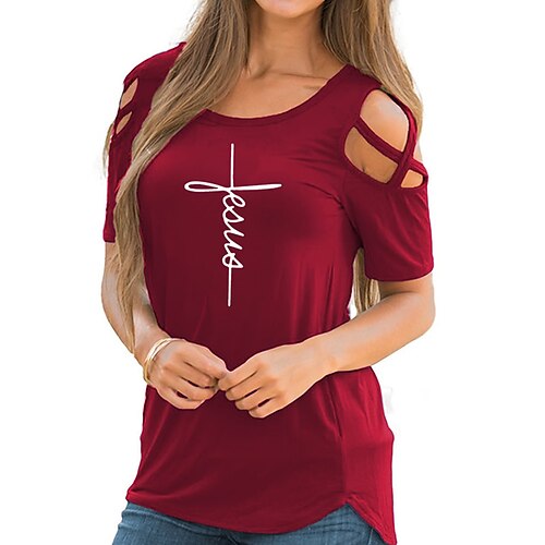 

Mulheres Camiseta Preto Branco Vermelho Gráfico Com Corte Manga Curta Casual Final de semana Básico Decote Redondo Padrão Pintura S