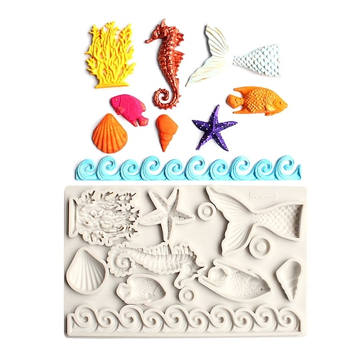 

1pc Mermaid Tail Shell Starfish Conch Marine Chocolate Silicone Mold Fondant Baking Mold 2PCS 3PCS