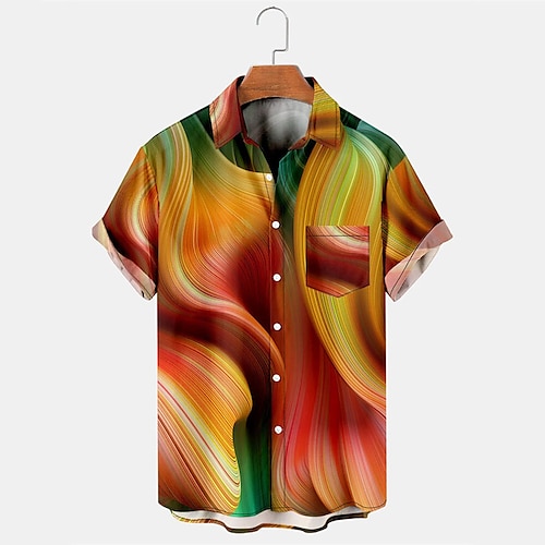 

Homens Camisa Social Flâmula Aberto para a Lateral Laranja Rua Casual Manga Curta 3D Botão para baixo Roupa Moda Casual Confortável Estilo Praia