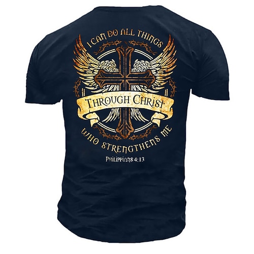 

Men's Unisex T shirt 3D Print Graphic Prints Wings Cross Crew Neck Street Daily Print Short Sleeve Tops Casual Designer Big and Tall Sports Black Navy Blue
