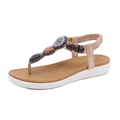 

Women's Sandals Boho Bohemia Beach Flat Sandals Flat Heel Round Toe Open Toe Elegant Casual Daily Office Walking Shoes PU Leather Elastic Band Spring Summer Solid Colored Almond Black Rosy Pink