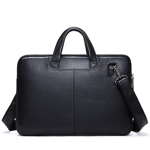 

Men's Laptop Bag Briefcase Top Handle Bag Nappa Leather Cowhide Zipper Daily Black