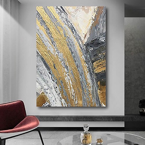 

Oil Painting Handmade Hand Painted Wall Art Abstract Modern Golden Grey Large Heavy Oils Home Decoration Decor Stretched Frame Ready to Hang
