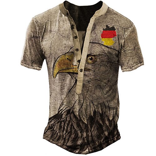

Men's Henley Shirt Tee T shirt 3D Print Graphic Bird Animal Plus Size Henley Daily Sports Button-Down Print Short Sleeve Tops Basic Classic Designer Comfortable Khaki