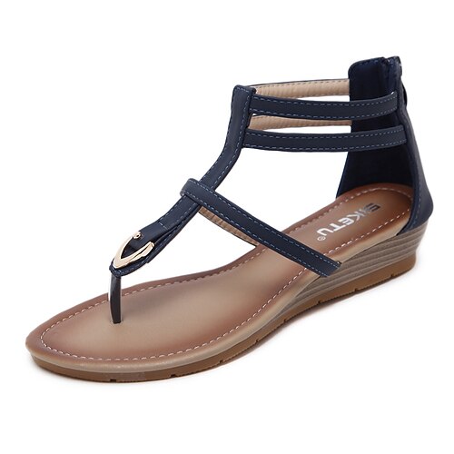 

Women's Sandals Gladiator Sandals Roman Sandals Flat Heel Round Toe Open Toe Elegant Casual Daily Office Walking Shoes PU Leather Zipper Spring Summer Solid Colored Almond Blue