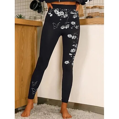 

Women's Yoga Pants Tummy Control Butt Lift Quick Dry High Waist Yoga Fitness Gym Workout Cropped Leggings Bottoms Floral Golden Black Black Combo Sports Activewear Stretchy Skinny / Athletic