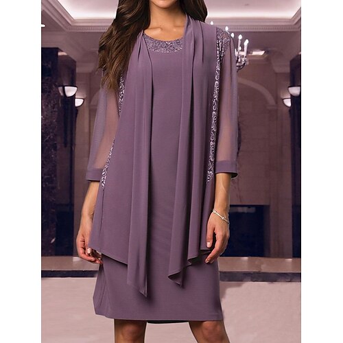 

Women's Dress Set Two Piece Dress Sheath Dress Midi Dress Black Purple 3/4 Length Sleeve Pure Color Ruched Winter Fall Autumn Crew Neck 2022 S M L XL XXL 3XL