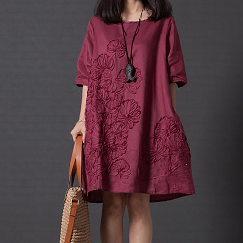 

Women's Casual Dress Shift Dress Mini Dress Pink Wine Dark Blue Half Sleeve Floral Embroidered Spring Summer Crew Neck Weekend Loose Fit 2022 S M L XL XXL 3XL 4XL 5XL