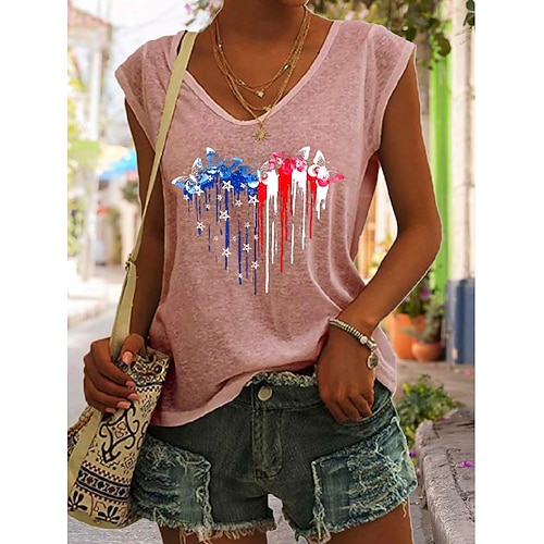 

Women's Butterfly Casual Daily Blouse Sleeveless V Neck Casual Tops Green White Black S