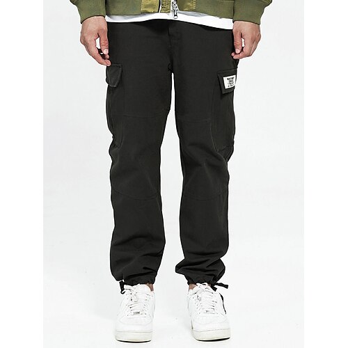 

Men's Cargo Pants Trousers Elastic Waist Solid Color Black