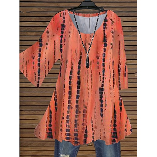 

Women's Plus Size Tops Blouse Shirt Tie Dye Print 3/4 Length Sleeve Crewneck Streetwear Daily Holiday Cotton Spandex Jersey Fall Spring Orange