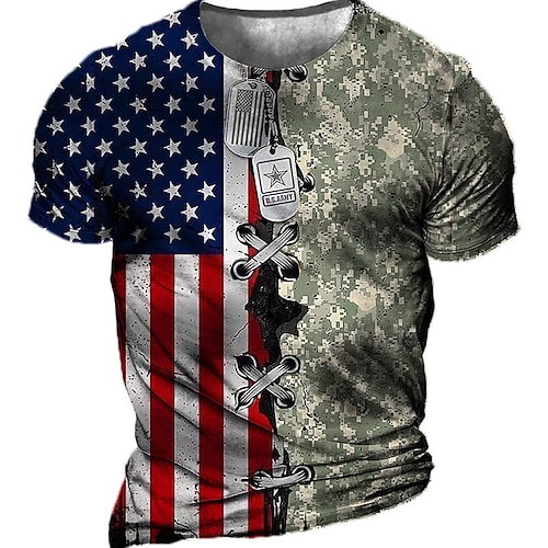 

Men's Unisex T shirt Tee 3D Print Graphic Prints Camo / Camouflage National Flag Crew Neck Street Daily Print Short Sleeve Tops Casual Vintage Designer Big and Tall Green