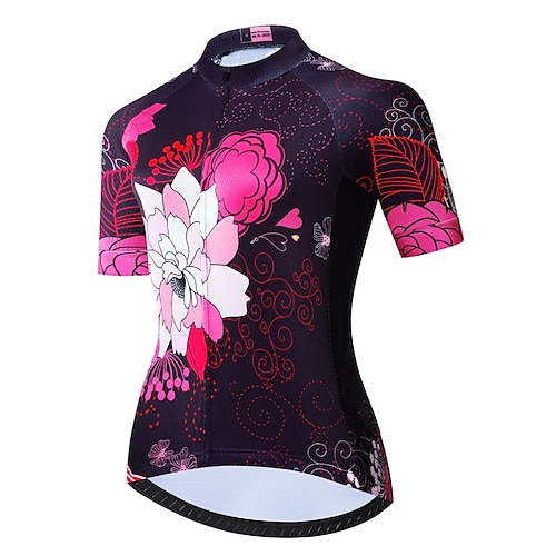 

21Grams Women's Cycling Jersey Short Sleeve Bike Top with 3 Rear Pockets Mountain Bike MTB Road Bike Cycling Breathable Quick Dry Moisture Wicking Reflective Strips Fuchsia Floral Botanical Polyester