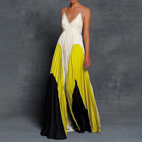 

Women's Party Dress Swing Dress Long Dress Maxi Dress Green Yellow Gray Sleeveless Color Block Patchwork Spring Summer Crew Neck Party Loose Fit 2022 S M L XL XXL 3XL