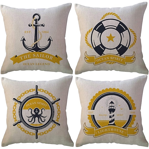 

Sea Compass Double Side Cushion Cover 4PC/set Soft Decorative Square Throw Pillow Cover Cushion Case Pillowcase for Sofa Bedroom Superior Quality Machine Washable