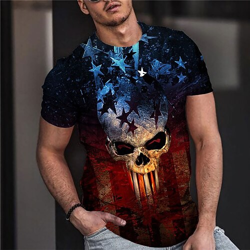 

Men's Unisex T shirt Tee 3D Print Graphic Prints Skull Crew Neck Street Daily Print Short Sleeve Tops Casual Designer Big and Tall Sports Blue