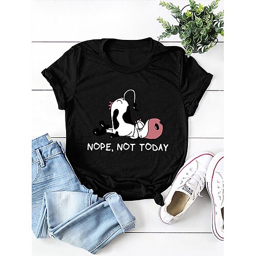 

Women's Plus Size Curve Tops T shirt Tee Cattle Letter Print Short Sleeve V Neck Streetwear Preppy Daily Vacation Polyester Spring Summer Green Black