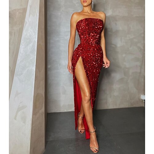 

Mermaid / Trumpet Prom Dresses Sparkle & Shine Dress Prom Floor Length Sleeveless Strapless Sequined with Sequin Slit 2022