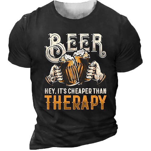 

Men's Unisex T shirt Tee 3D Print Graphic Prints Beer Letter Crew Neck Street Daily Print Short Sleeve Tops Casual Vintage Designer Big and Tall Black Army Green Dark Gray