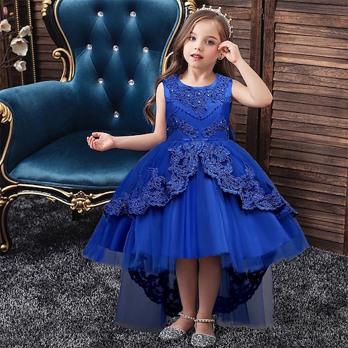 

Kids Girls' Dress Solid Colored Skater Dress Midi Dress Party Embroidered Sleeveless Cute Dress 2-8 Years Spring Blue Pink Red