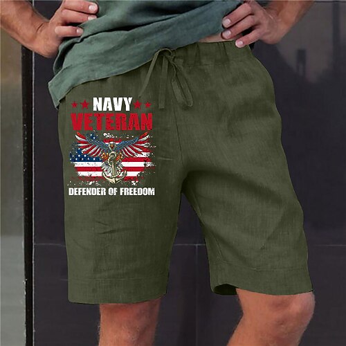 

Men's Stylish Designer Straight Shorts Elastic Waist Print Short Pants Sports Outdoor Daily Graphic Prints Eagle Cotton Blend Comfort Breathable Mid Waist Army Green S M L XL XXL / Summer / Beach