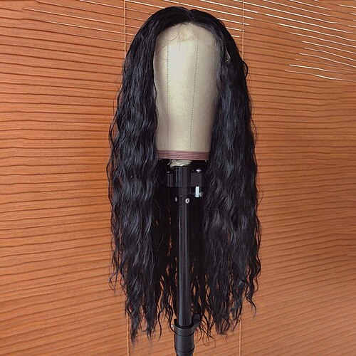 

Synthetic Lace Wigs 180% Density Natural Black Soft Long Glueless High Temperature Fiber Hair Wigs For Women