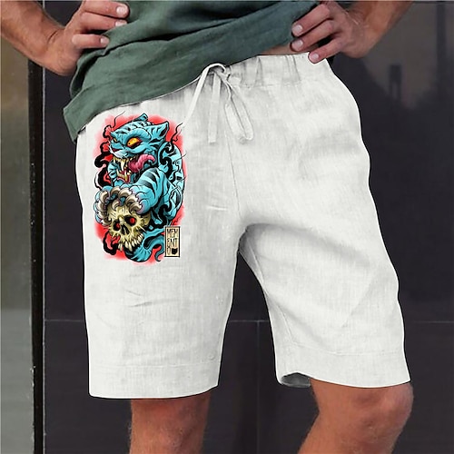 

Men's Designer Stylish Straight Shorts Elastic Waist Print Short Pants Sports Outdoor Daily Graphic Prints Tiger Cotton Blend Comfort Breathable Mid Waist White S M L XL XXL / Summer / Animal