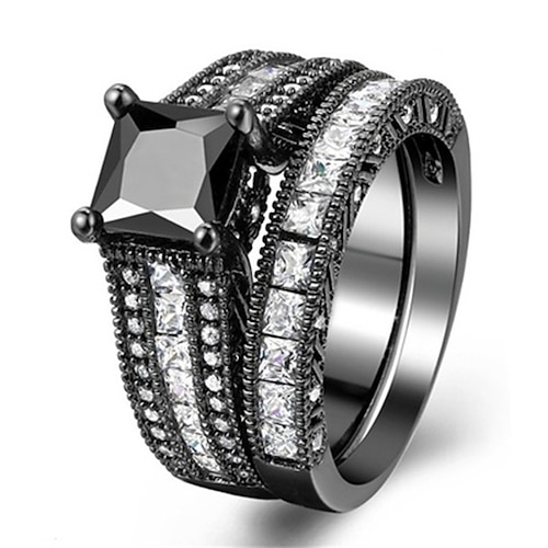 

Fashion Couple Rings Jewelry Men Stainless Steel Zircon Ring Women White/Black Zircon Rings Set Engagement Wedding Band Gift