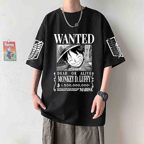 

One Piece Monkey D.Luffy Manches Ajustées Anime Dessin Animé Animé Harajuku Art graphique Kawaii Tee-shirt Pour Homme Femme Unisexe Adulte Estampage à chaud 100 % Polyester