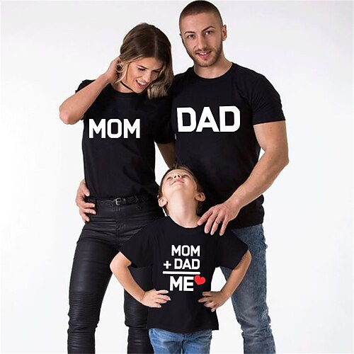 

Family Look T shirt Tops Heart Letter Daily Print Black Short Sleeve Daily Matching Outfits / Spring / Summer / Casual