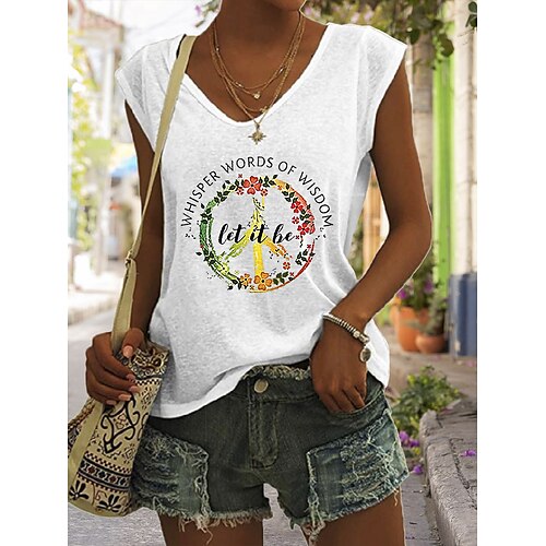 

Women's Tank Top Camis Green Blue Pink Graphic Letter Print Sleeveless Casual Weekend Streetwear Casual V Neck Regular S