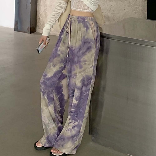 

Women's Culottes Wide Leg Sweatpants Chinos Pants Trousers Blue Purple Pink Mid Waist Fashion Casual Weekend Print Micro-elastic Full Length Comfort Tie Dye One-Size / Loose Fit