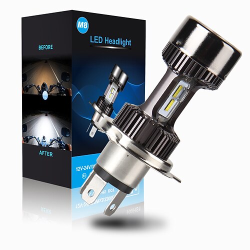 

OTOLAMPARA 1 Pack 60W H4 LED Motorcycle Headlamp Bulb CAN-bus No Error Motorcycle PK43T Headlight 3200LM 6000K White Hi/Lo Beam Light LED H4 Motorcycle Bulb