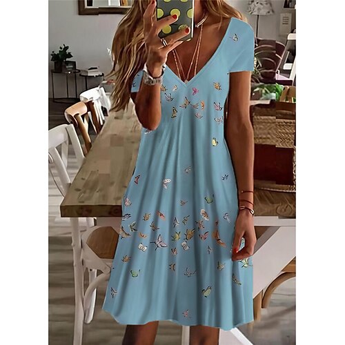 

Mulheres Vestido casual Vestido de turno Minivestido Azul Manga Curta Animal Imprimir Primavera Verão Decote V Férias 2023 S M L XL XXL 3XL