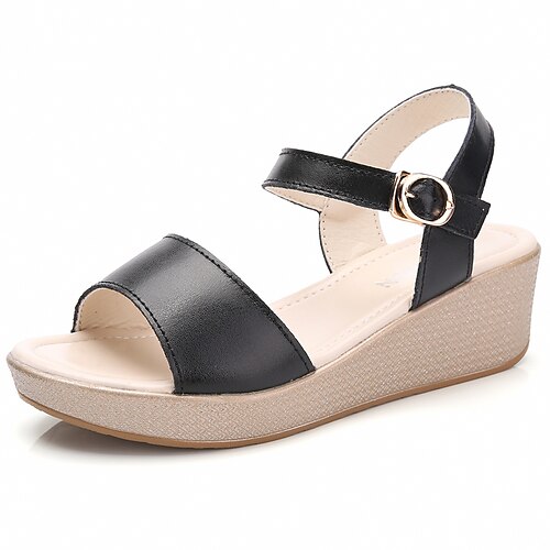 

Women's Sandals Wedge Sandals Dad Sandals Platform Wedge Heel Open Toe Casual Minimalism Daily Work PU Leather Buckle Spring Summer Solid Colored White Black Beige