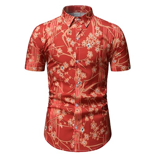 

Men's Shirt Print Graphic Turndown Holiday Print Short Sleeve Tops Casual Classic Red