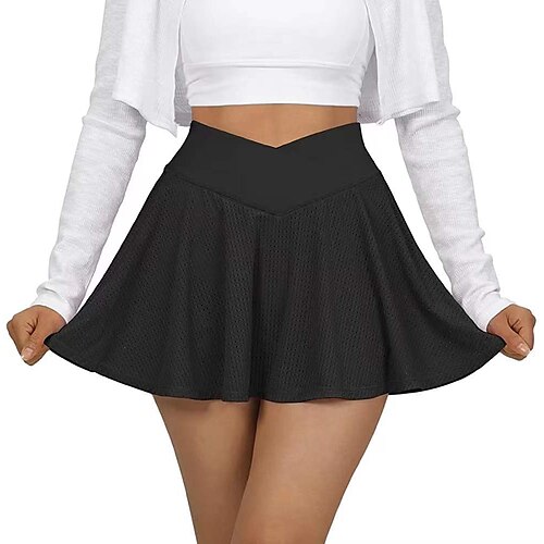 

Women's Tennis Skirts Yoga Skirt 2 in 1 Side Pockets Pleated Tummy Control Butt Lift Quick Dry High Waist Yoga Fitness Gym Workout Skort Bottoms White Black Sports Activewear Stretchy Skinny