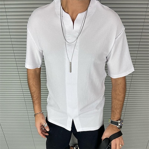 

Men's Shirt Solid Color Turndown Street Casual Button-Down Short Sleeve Tops Casual Fashion Breathable Comfortable White