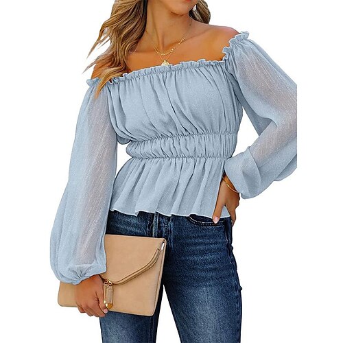 

Shirt Shirt Lantern Sleeve White Black Blue S