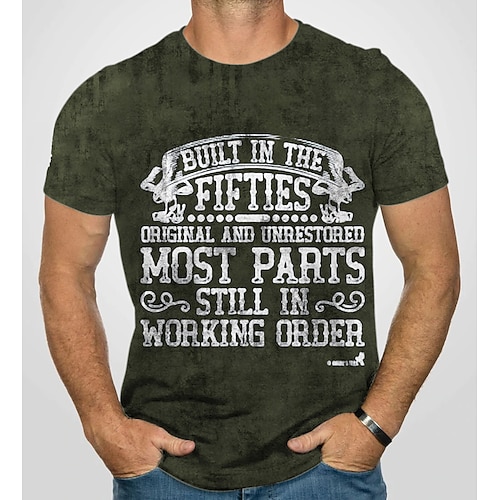 

Men's Unisex T shirt 3D Print Graphic Prints Letter Crew Neck Street Daily Print Short Sleeve Tops Casual Designer Big and Tall Built In The Fifties Black Army Green Dark Gray