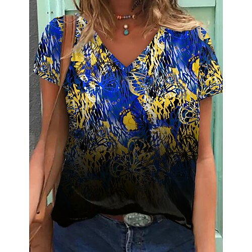

Women's Butterfly Painting T shirt Butterfly Print V Neck Basic Tops Green Blue Purple / 3D Print
