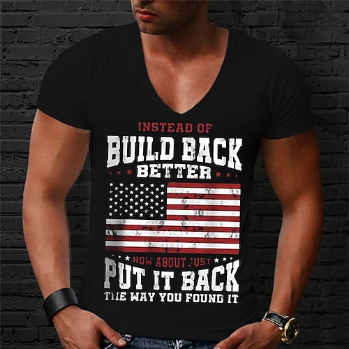 

Men's Unisex T shirt Hot Stamping Graphic Prints National Flag Letter V Neck Street Daily Print Short Sleeve Tops Casual Designer Big and Tall Sports Black Navy Blue