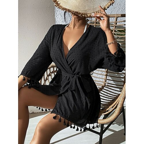 

Women's Swimwear Cover Up Beach Top Normal Swimsuit UV Protection Waves Black Bathing Suits Sports Vacation Holiday